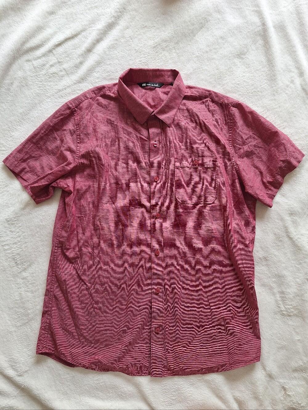 TravisMathew Men's Large Short Sleeve Button Up Shirt Pink 99% Cotton Slub L